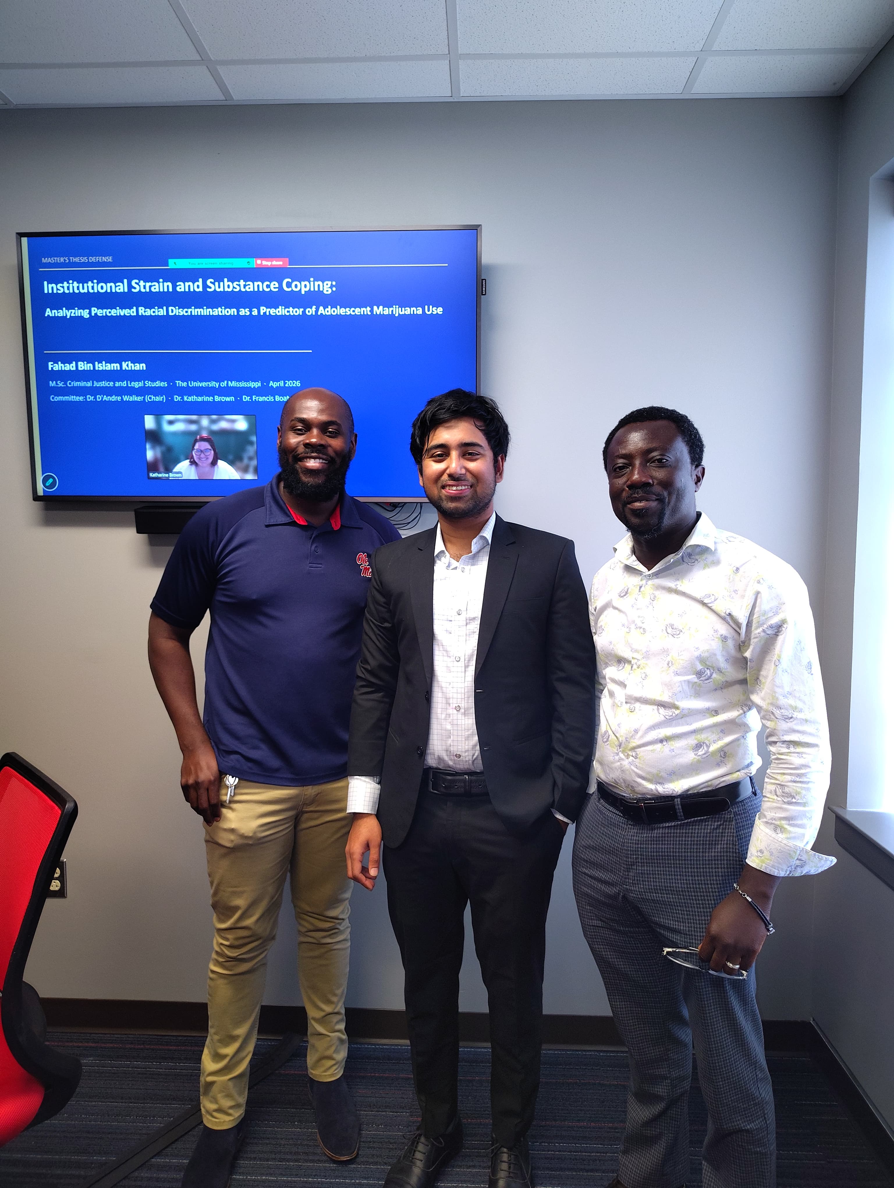 Fahad Bin Islam Khan after thesis defense with committee members, University of Mississippi